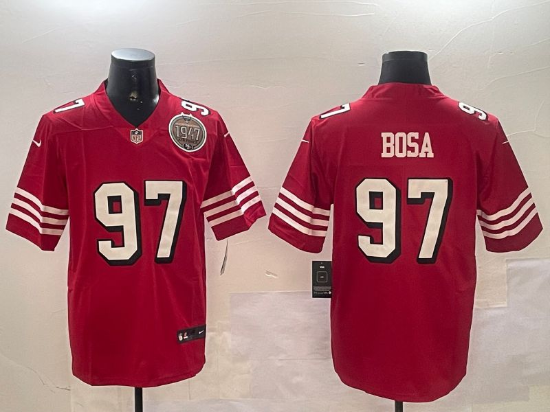Men San Francisco 49ers 97 Bosa Red Throwback Second generation 2024 Nike Limited NFL Jersey style 2